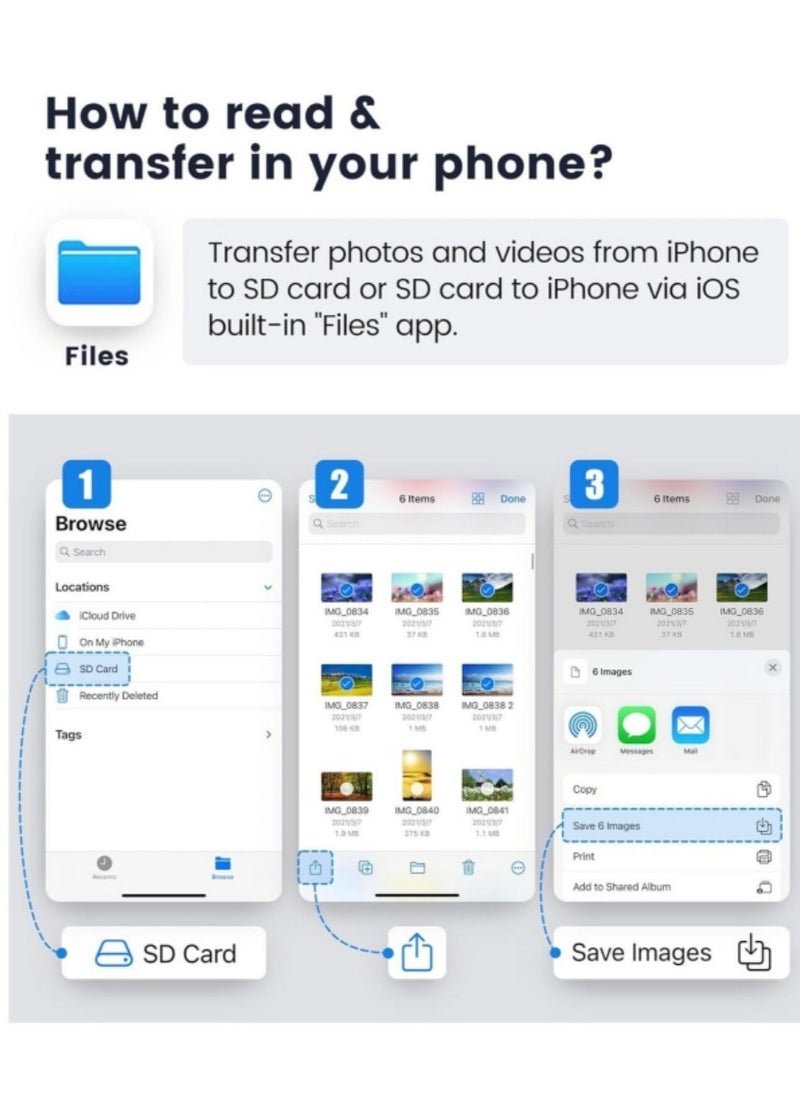 Generic - SD Card Reader for iPhone iPad,Oyuiasle Trail Game Camera SD Card Reader Viewer,Memory Card Reader Adapter with SD & MicroSD Card Slots,Plug and Play - Image 1