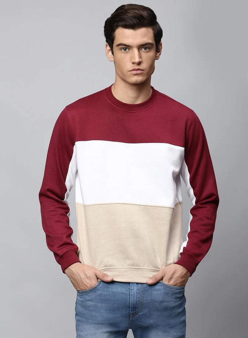 Regular Fit Wine Sweatshirt for Men - Polycotton, Colourblocked, Crew Neck, Full Sleeves, Knitted Fabric