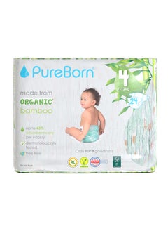 PureBorn Organic Bamboo Size 4 Nappies Eco-Friendly And Hypoallergenic For Babies 6-8 Months 24 Diapers  - Image 1