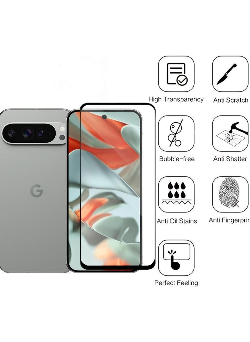 Muzz - Screen Protector Full Glue Bubble Free Anti-Scratch Anti-Fingerprint  9H Hardness 9D Curved Edge Tempered Glass Screen Protector for Google Pixel 9 Pro XL Black Glass - Image 1