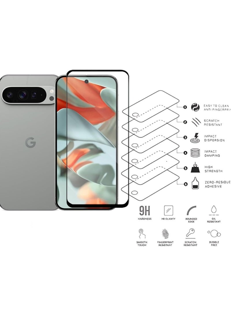 Muzz - Screen Protector Full Glue Bubble Free Anti-Scratch Anti-Fingerprint  9H Hardness 9D Curved Edge Tempered Glass Screen Protector for Google Pixel 9 Pro XL Black Glass - Image 1