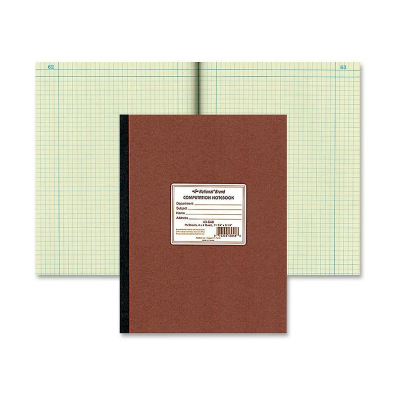National Brand Computation Notebook, 4 X 4 Quad, Brown, Green Paper, 11.75 x 9.25 Inches, 75 Sheets (43648) - Image 4