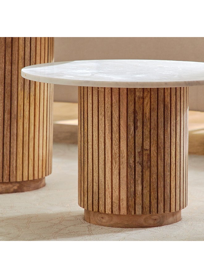 هوم بوكس طقم طاولات قهوة خشب صلب بسطح رخام مستدير قطعتين إن أكس تي من فلوتد - Image 3