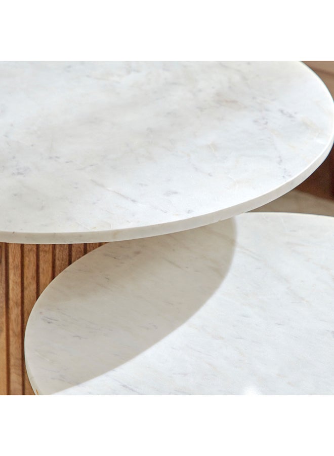 هوم بوكس طقم طاولات قهوة خشب صلب بسطح رخام مستدير قطعتين إن أكس تي من فلوتد - Image 4