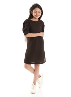 Andora Girls Summer Elegant Round Neck Dress - Brown  - Image 1