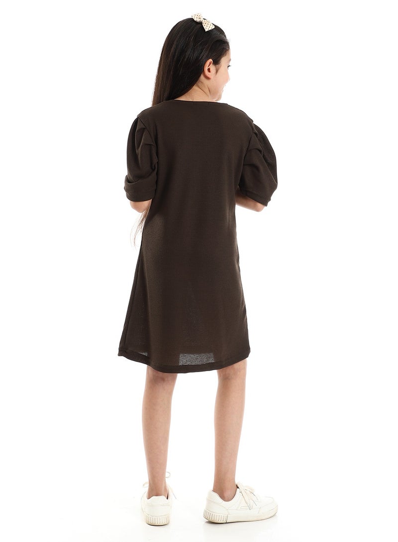 Andora Girls Summer Elegant Round Neck Dress - Brown - Image 4