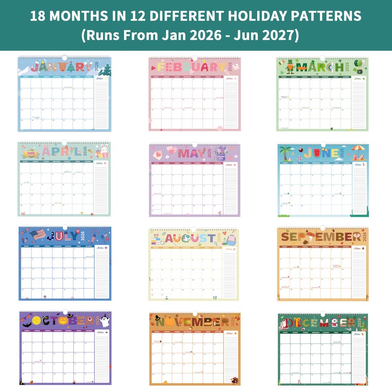 Chambom 2026 Calendar - 18-Month Wall Calendar 2026-2027 from Jan. 2026 - Jun. 2027, 2026 Wall Calendar, 11.5" x 14.5", Calendars with Unruled Blocks, Holidays, Thick Paper for Organizing & Planning - Image 2