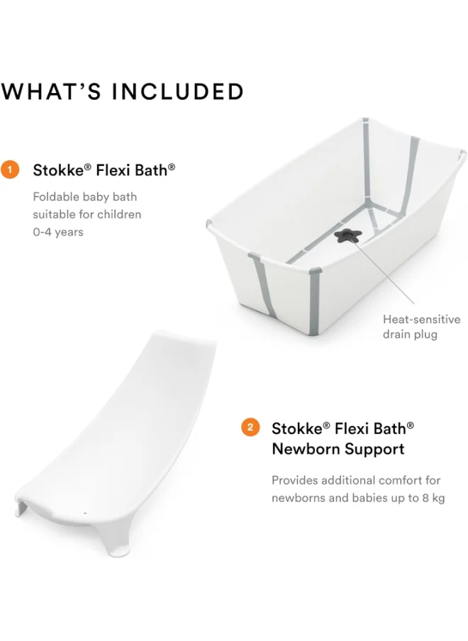 STOKKE Flexi Bath Bundle Foldable Baby Bath + Newborn Supportdurable And Easy To Store Convenient To Use At Home Or When Travelling Best For Newborns And Babies Up To 48 Months - White