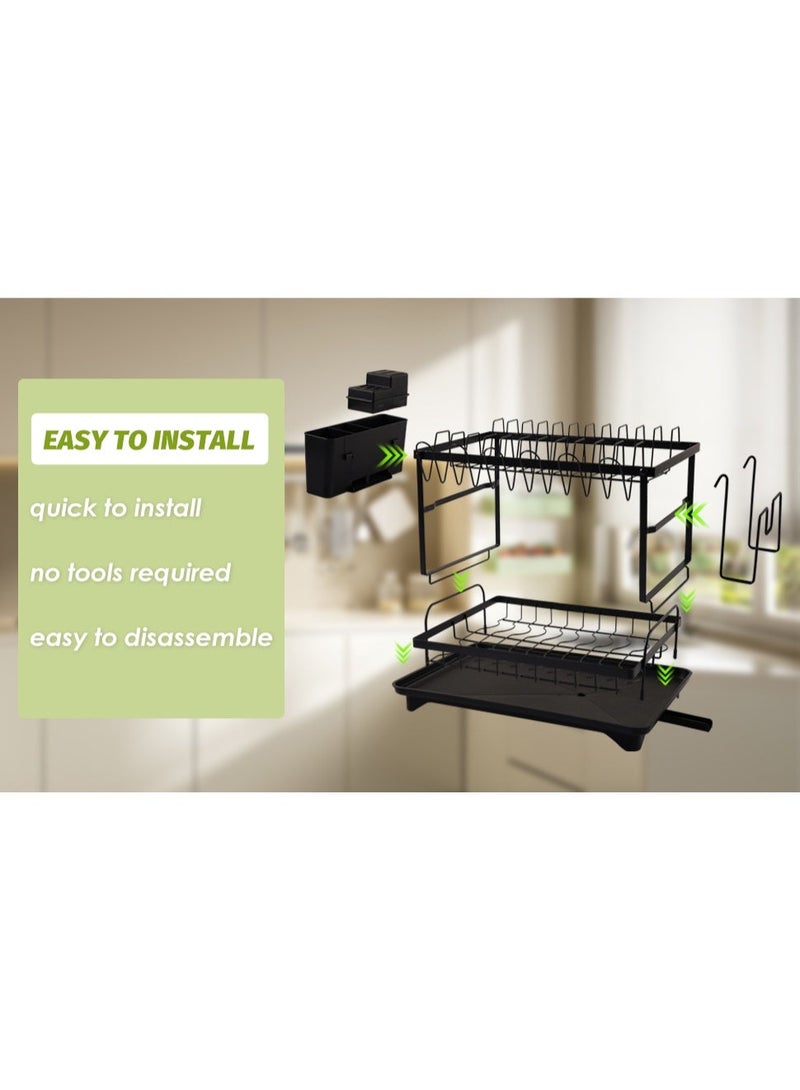 Mini Treasures 2 Tier Dish Drying Rack, Dish Drainer with Drip Tray & Swivel Drainage Spout, Utensil Holder, Cup Holder, Cutting-Board Holder and Plate Holder Stand for Kitchen Counter Black - Image 4