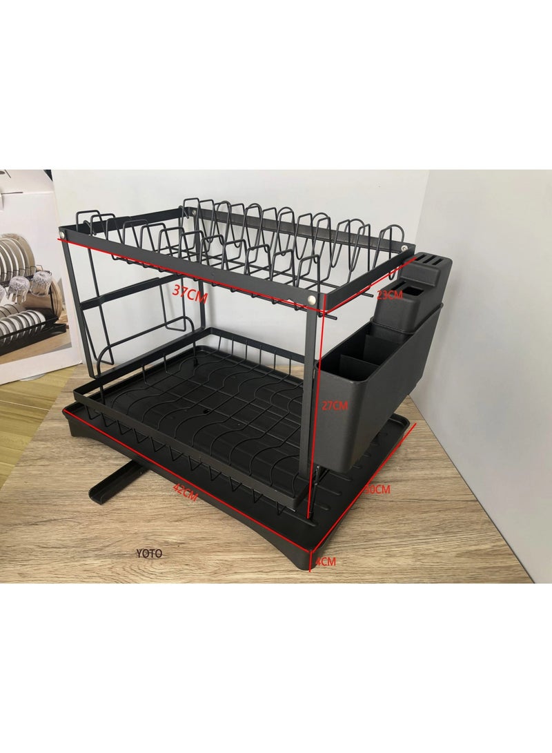 Mini Treasures 2 Tier Dish Drying Rack, Dish Drainer with Drip Tray & Swivel Drainage Spout, Utensil Holder, Cup Holder, Cutting-Board Holder and Plate Holder Stand for Kitchen Counter Black - Image 3