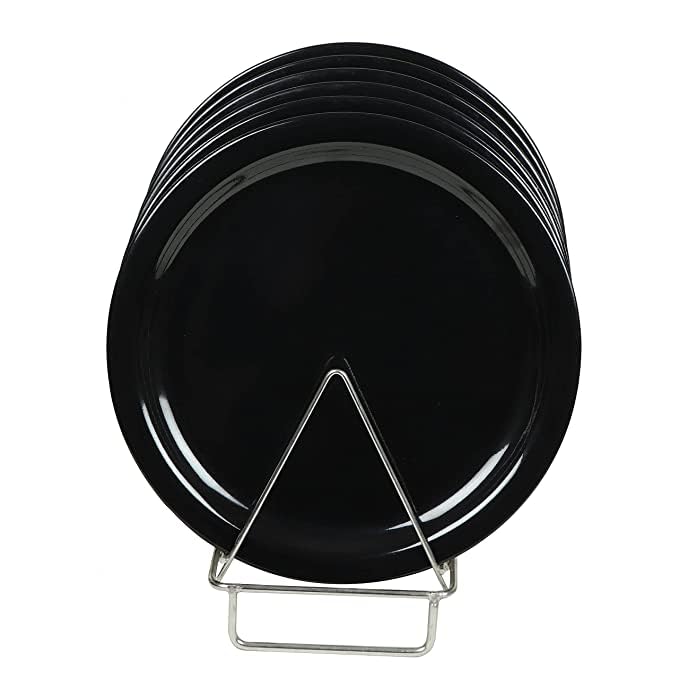 Coolkart Unbreakable Plastic Round Glossy Plain Black Designed 11 Inch Dinner Lunch Plates Pack of 6 Dinner Plate Pack of 6 Microwave Safe - Image 1