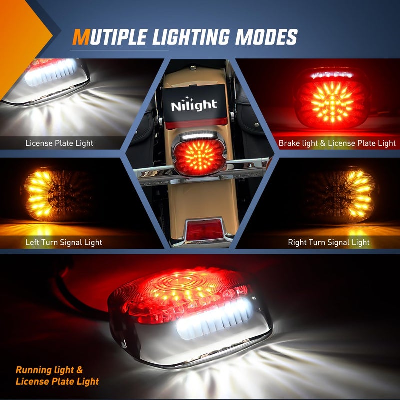 Nilight LED Tail Light Motorcycle Brake Turn Signal Driving License Plate Rear Lights Smoked Plug and Play for Harley Davidson Dyna Sportster 883 1200 Road King Glide Electra Heritage - Image 3