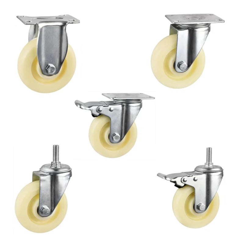 2 5 Inch Directional Nylon Casters With Brake Industrial Flat Cart Wheels 4Pcs - Image 5