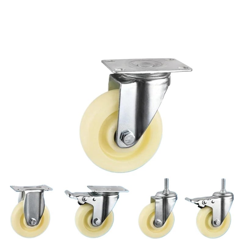 2 5 Inch Directional Nylon Casters With Brake Industrial Flat Cart Wheels 4Pcs - Image 3