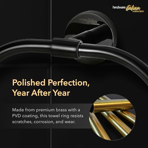 Hindware Italian Collection Towel Ring for Bathroom | PVD Coated Towel Ring for Wash Basin | Brass Wash Basin Ring Towel |Luxury Chrome Black Color Finish | Premium Bathroom Accessories Series - Image 2