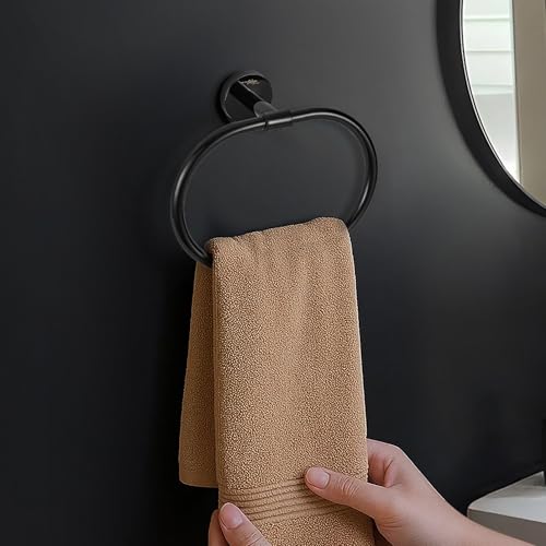 Hindware Italian Collection Towel Ring for Bathroom | PVD Coated Towel Ring for Wash Basin | Brass Wash Basin Ring Towel |Luxury Chrome Black Color Finish | Premium Bathroom Accessories Series - Image 1