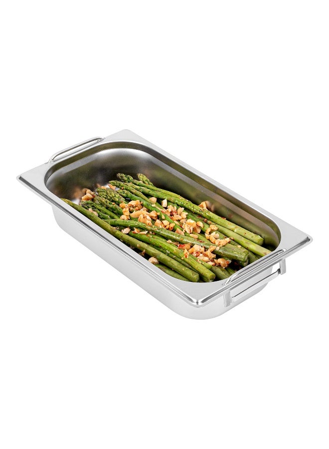 Restaurantware Met Lux 12.8 Inch x 7 Inch x 2.5 Inch Steam Table Pan, 1 One Third Size Hotel Pan - Anti-Jam, Deep, Silver Stainless Steel Table Pan, With Collapsible Handles, For Parties Or Events - Image 2