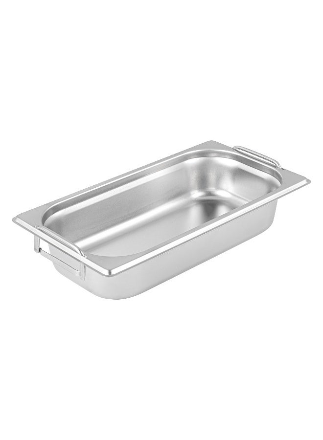 Restaurantware Met Lux 12.8 Inch x 7 Inch x 2.5 Inch Steam Table Pan, 1 One Third Size Hotel Pan - Anti-Jam, Deep, Silver Stainless Steel Table Pan, With Collapsible Handles, For Parties Or Events - Image 1