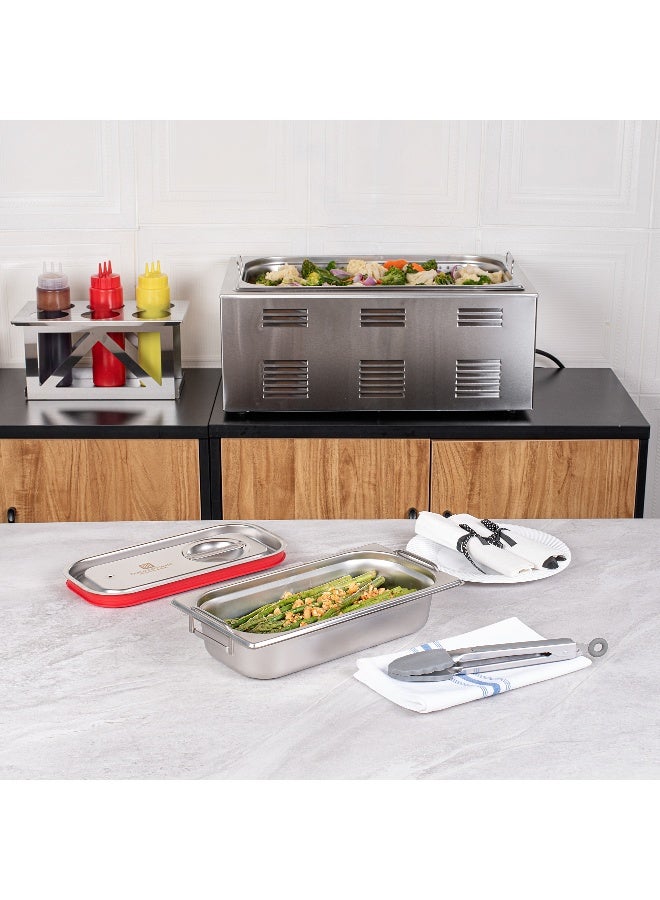Restaurantware Met Lux 12.8 Inch x 7 Inch x 2.5 Inch Steam Table Pan, 1 One Third Size Hotel Pan - Anti-Jam, Deep, Silver Stainless Steel Table Pan, With Collapsible Handles, For Parties Or Events - Image 4