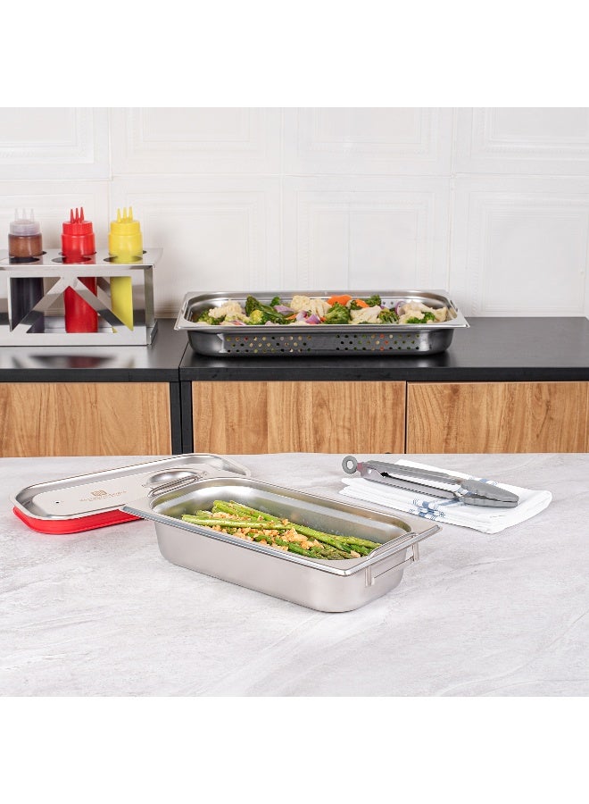 Restaurantware Met Lux 12.8 Inch x 7 Inch x 2.5 Inch Steam Table Pan, 1 One Third Size Hotel Pan - Anti-Jam, Deep, Silver Stainless Steel Table Pan, With Collapsible Handles, For Parties Or Events - Image 3