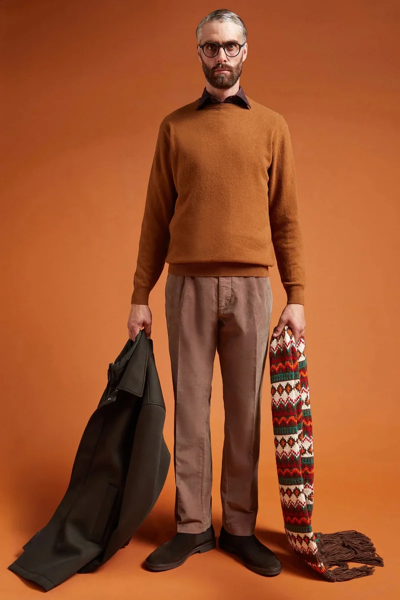 دوبل غانغر Men's regular fit lambswool jumper - Camel