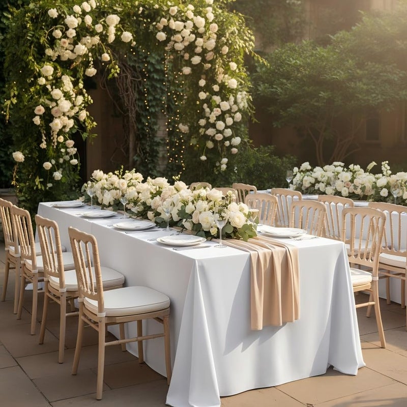 White Tablecloths for Rectangle Tables, 6 Pack - 70 x 120 Inches - Reusable and Washable - Image 2