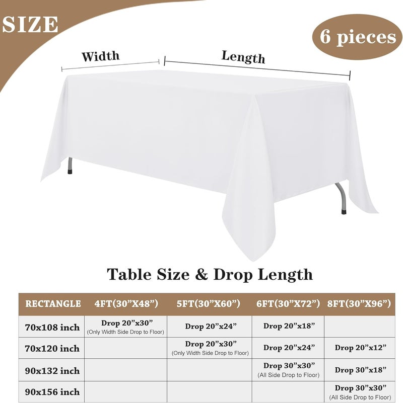 White Tablecloths for Rectangle Tables, 6 Pack - 70 x 120 Inches - Reusable and Washable - Image 4