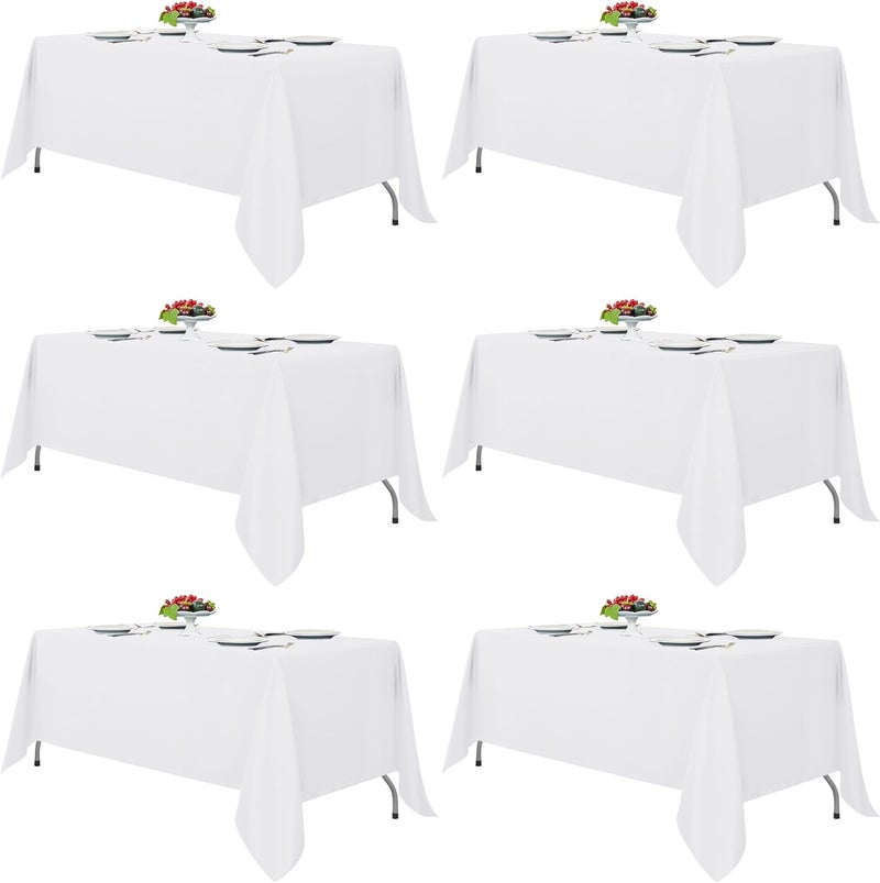 White Tablecloths for Rectangle Tables, 6 Pack - 70 x 120 Inches - Reusable and Washable - Image 1