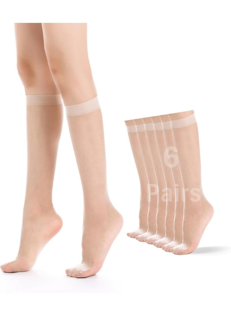 Be-Queen 6 Pairs Women's Knee High Sheer Socks - One Size - Lightweight Calf Length Stockings - Image 1