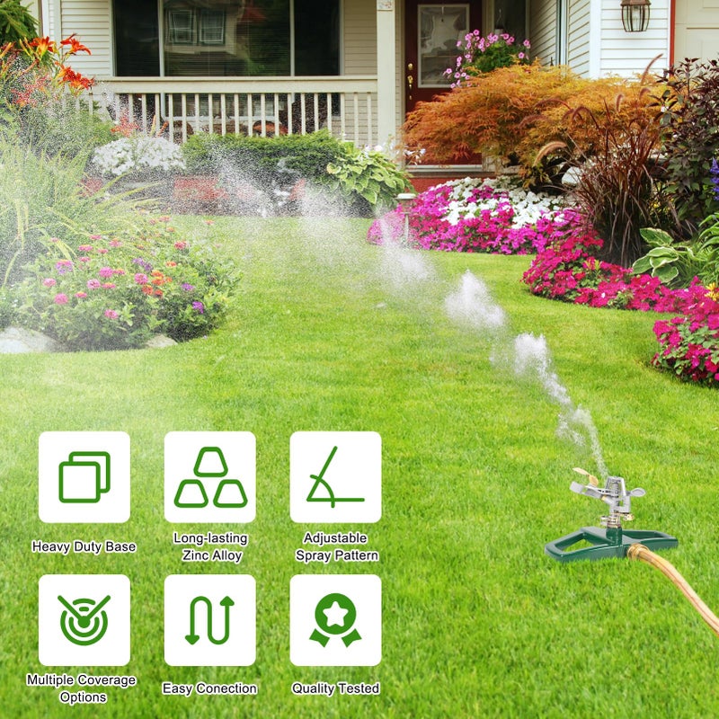 WEMADE Heavy Duty Metal Pulsating Sprinklers for Yard - 360 Degree Roating Automatic Water Sprinkler for Lawn with Metal Base, Impact Sprinklers for Large Area Covers Up to 85â€˜ Diameter - Image 4