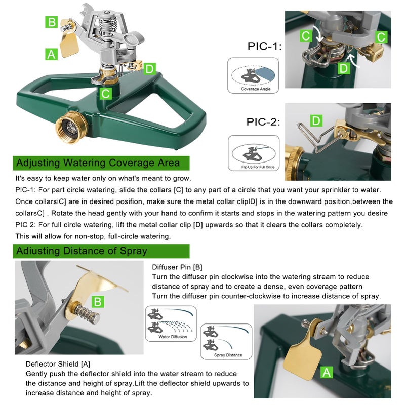 WEMADE Heavy Duty Metal Pulsating Sprinklers for Yard - 360 Degree Roating Automatic Water Sprinkler for Lawn with Metal Base, Impact Sprinklers for Large Area Covers Up to 85â€˜ Diameter - Image 3