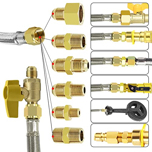 GardenNow 12 Feet High Pressure Braided Propane Hose Extension with Conversion Coupling 3/8" Flare to 1/2" Female NPT, 1/4" Male NPT, 1/8" NPT Male,3/8" Male NPT, 3/8" Male Flare for BBQ Grill, Fire Pit, Heater - Image 5