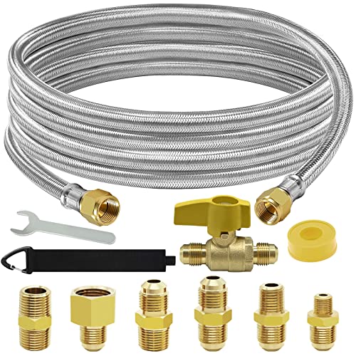 GardenNow 12 Feet High Pressure Braided Propane Hose Extension with Conversion Coupling 3/8" Flare to 1/2" Female NPT, 1/4" Male NPT, 1/8" NPT Male,3/8" Male NPT, 3/8" Male Flare for BBQ Grill, Fire Pit, Heater - Image 1