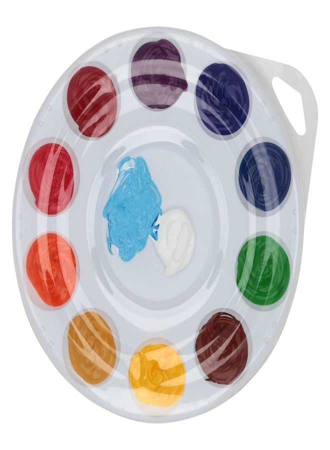 Creative Mark 10-Well Round Plastic Paint Palette with Lid - Pack of 12, Durable, Reusable, Solvent-Resistant, with Oversized Paint Wells for Students, Artists, Teachers - 7.4ml (0.25oz) per Well - Image 2