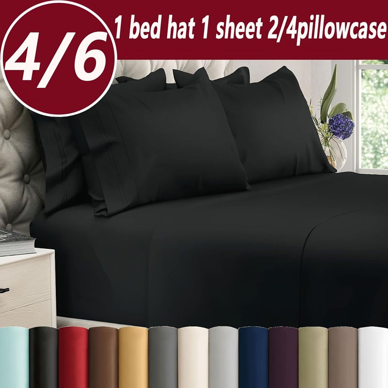 Four Seasons Thin Luxury Lightweight Embroidered Full Size Bed Sheet Set 4 Pieces Dark Green One Fitted Sheet One Flat Sheet Two Embroidered Pillowcases Polyester Mattress Cover Soft Comfortable Bedding Without Pillow Inserts - Image 1