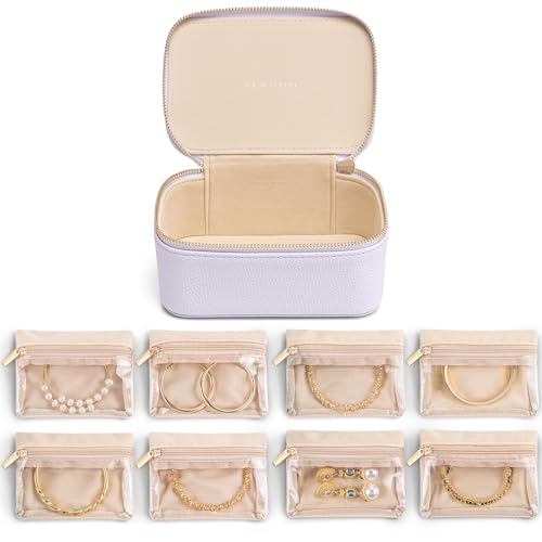 Vlando Jewelry Travel CaseTravel Jewelry Organizer with Clear Velvet Jewelry Bags Zipper Pouch for Women Girl Gift 8Pcs Purple - Image 1