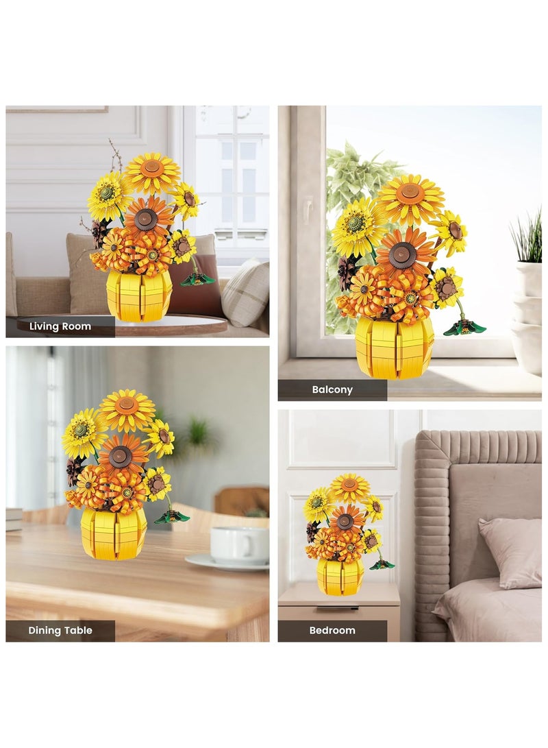 general Sunflowers Building Blocks Flower Bouquet Set with Vase 1009PCS Botanical Collection with Sunflower for Adults Girls - Image 3