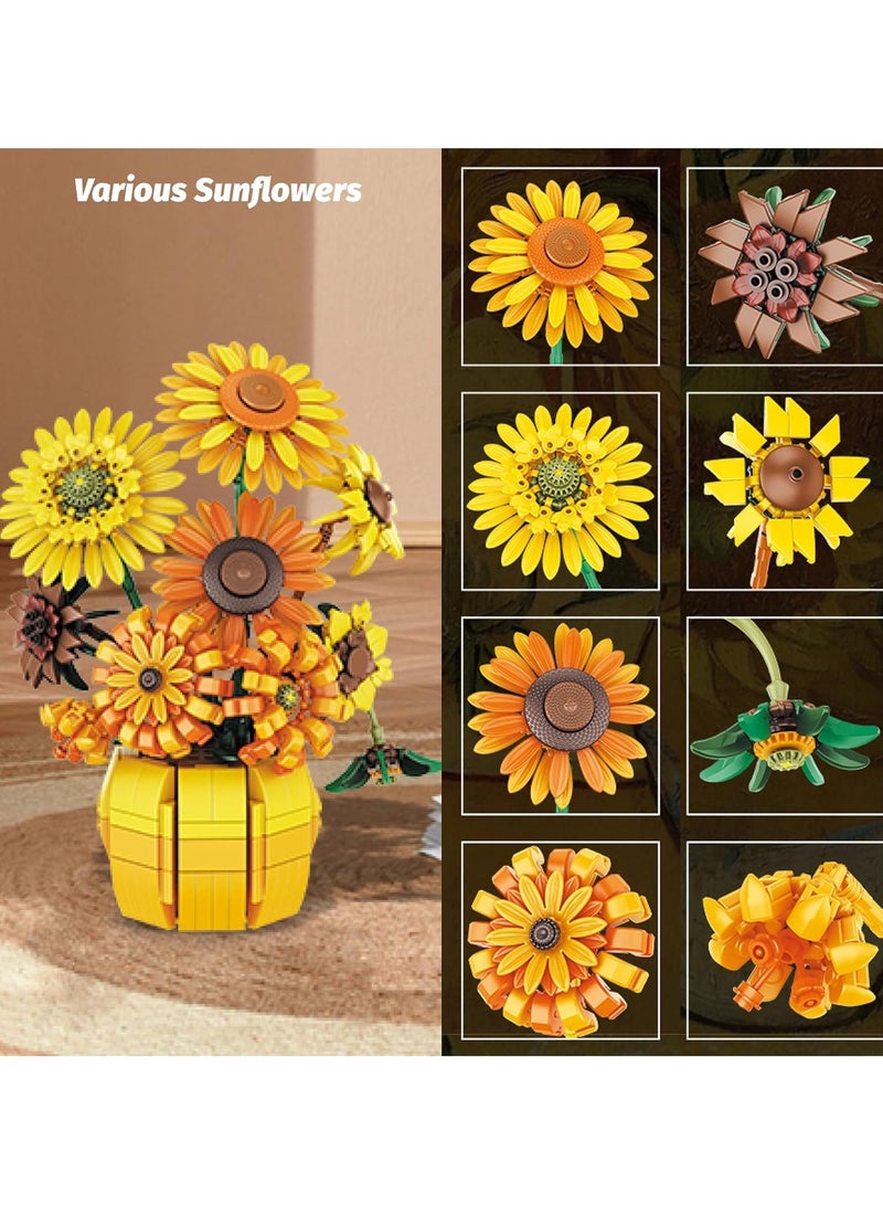 general Sunflowers Building Blocks Flower Bouquet Set with Vase 1009PCS Botanical Collection with Sunflower for Adults Girls - Image 2