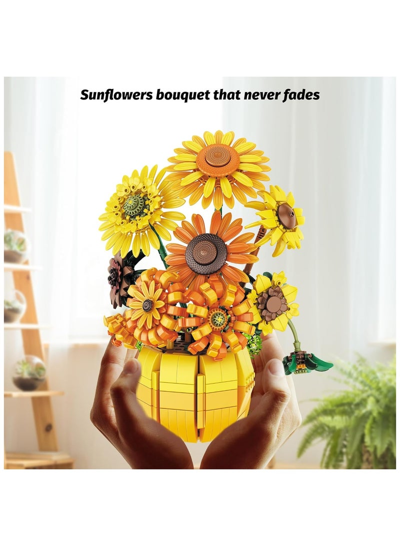 general Sunflowers Building Blocks Flower Bouquet Set with Vase 1009PCS Botanical Collection with Sunflower for Adults Girls - Image 5