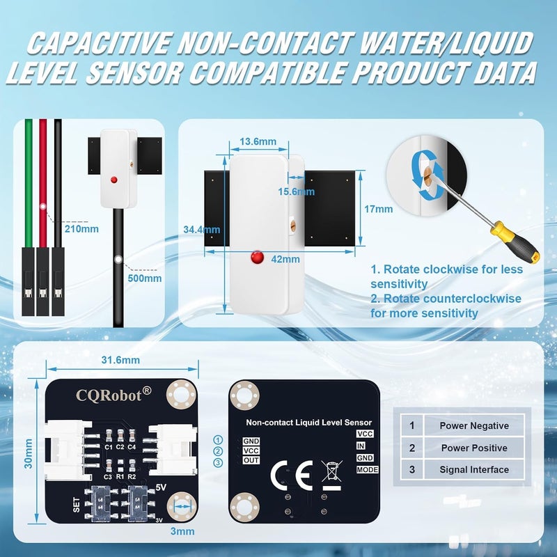 CQRobot Capacitive Non-Contact Water/Liquid Level Sensor Compatible with Arduino, Raspberry Pi and Other Motherboards. for Industrial Production, Aquarium, Chemical Solution, Agriculture, etc. - Image 5
