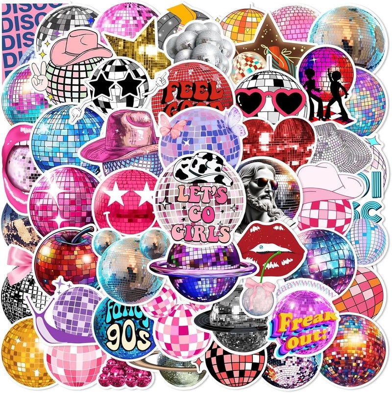 AUCEKO 50 PCS Stickers for Disco Ball,Teens Boys and Girls Sticker Pack Vinyl Skateboard Guitar Door Laptop Luggage Car Bike Water Bottle Birthday Party Supplies Stickers Disco Stickers - Image 1