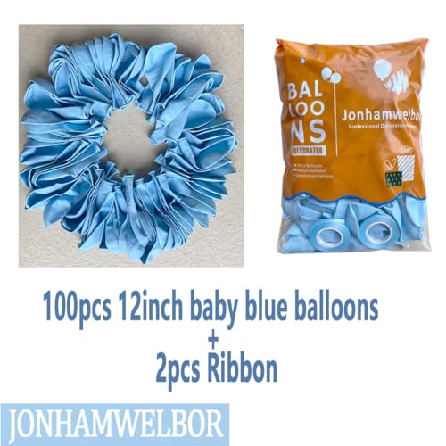 Jonhamwelbor Light Blue Pastel Balloons 12Inch 100Pcs Baby Blue Latex Macaron Blue Matte Balloons for Baby Shower Boy Birthday Party - Image 5
