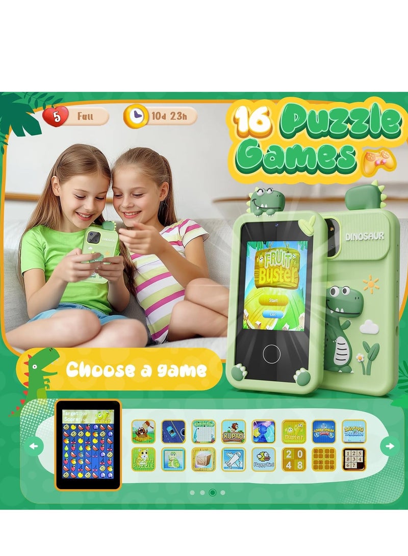 تلفون اطفال صغي ألعاب هواتف ذكية للأطفال الأولاد الصغار، ألعاب هدايا عيد الميلاد على شكل ديناصورات للأولاد من سن 3 إلى 9 سنوات، هدايا عيد الميلاد، ألعاب هواتف ذكية صغيرة بشاشة لمس 2.8 بوصة، 16 لعبة تعليمية، كاميرا مزدوجة، مشغل موسيقى، بطاقة SD سعة 32 جيجابايت - Image 4