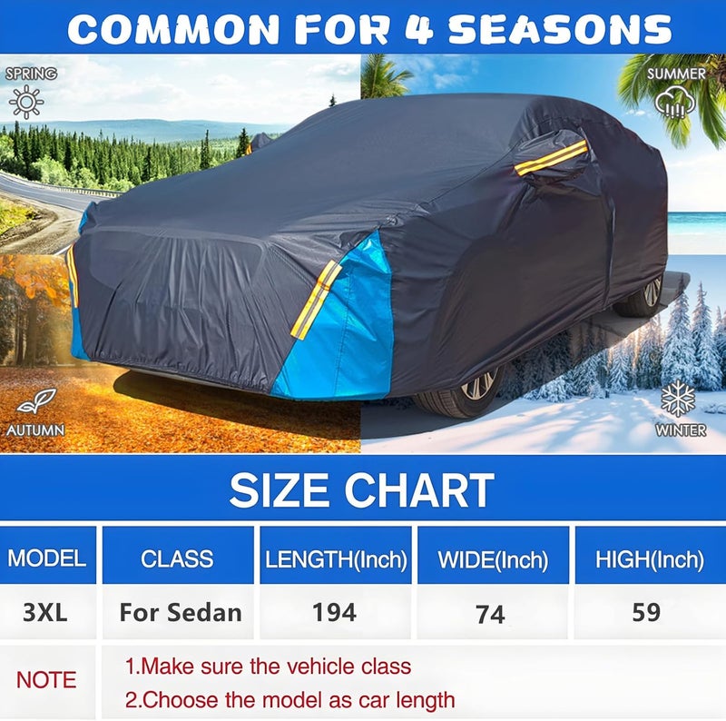 AoMige Full Car Covers,All Weather Waterproof UV Protection Car Cover, Scratch-Resistant Car Exterior Cover w/Reflective Strip,Zipper Door,Windproof Bands Fit Sedan Up to 194" - Image 2