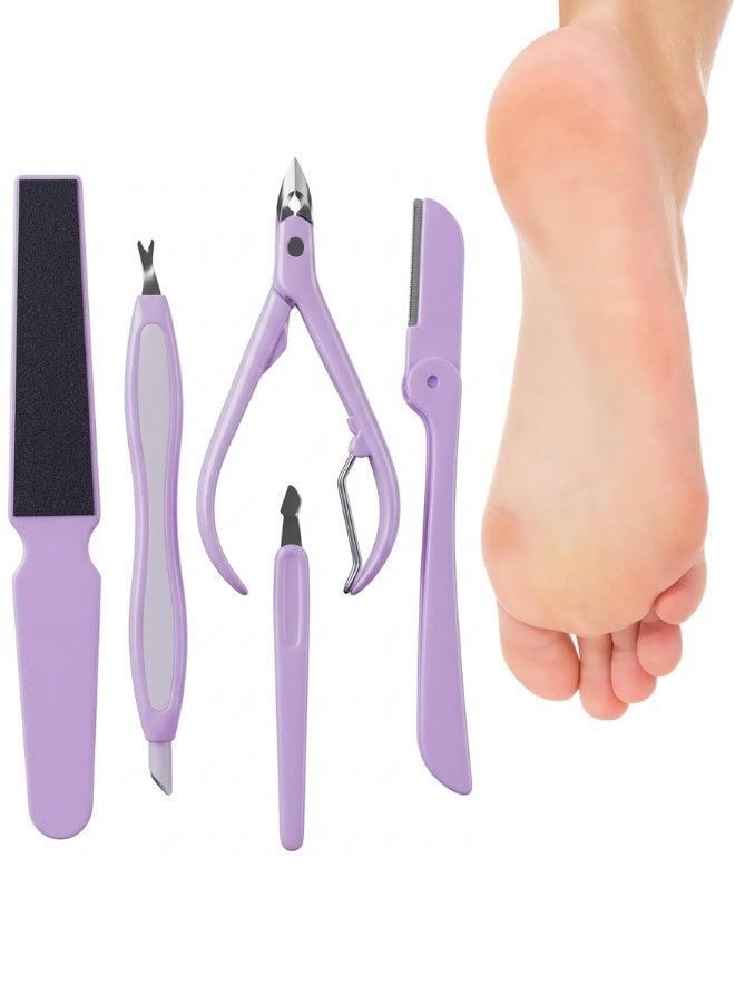 5-in-1 Manicure and Pedicure Set – Wide Nail File, Cuticle Pusher and Cleaner, Cuticle Nipper, Foldable Eyebrow Razor, Nail Cleaning Tool – Personal Care Kit for Nails, Feet, Skin, Dead Skin Removal, Hand and Foot Care, Home and Travel Use, Ergonomic Rust-Resistant Tools - Image 1