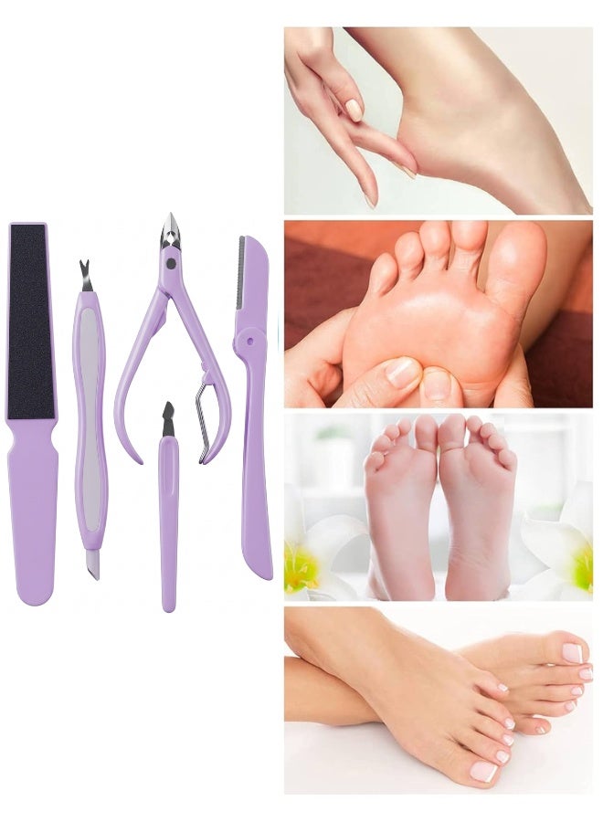 5-in-1 Manicure and Pedicure Set – Wide Nail File, Cuticle Pusher and Cleaner, Cuticle Nipper, Foldable Eyebrow Razor, Nail Cleaning Tool – Personal Care Kit for Nails, Feet, Skin, Dead Skin Removal, Hand and Foot Care, Home and Travel Use, Ergonomic Rust-Resistant Tools - Image 4