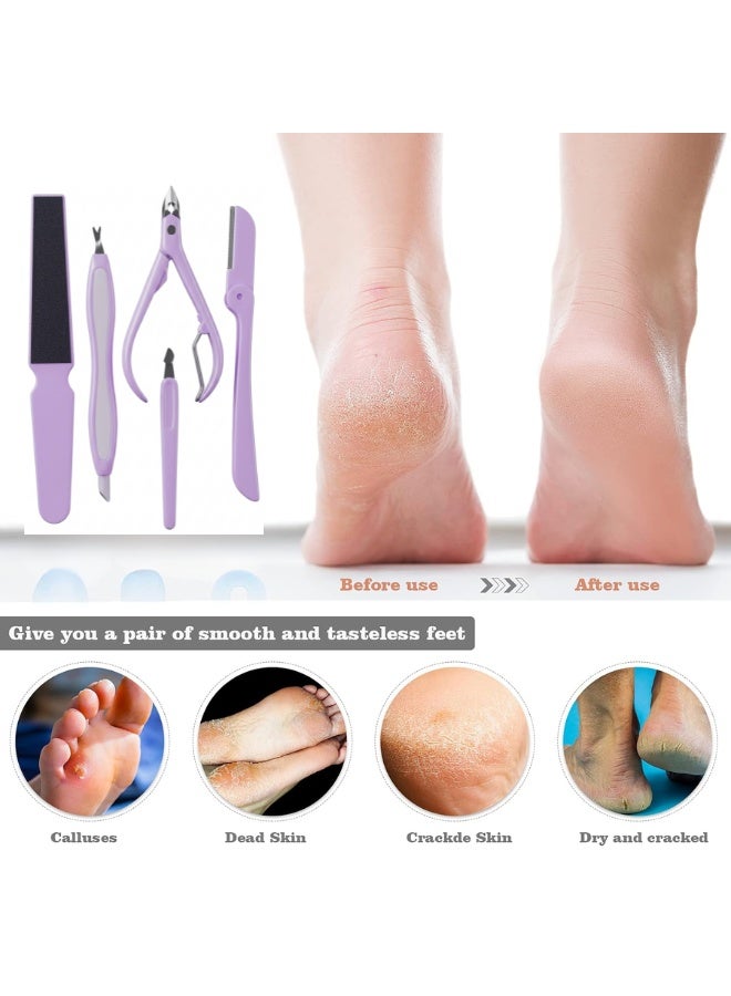 5-in-1 Manicure and Pedicure Set – Wide Nail File, Cuticle Pusher and Cleaner, Cuticle Nipper, Foldable Eyebrow Razor, Nail Cleaning Tool – Personal Care Kit for Nails, Feet, Skin, Dead Skin Removal, Hand and Foot Care, Home and Travel Use, Ergonomic Rust-Resistant Tools - Image 3