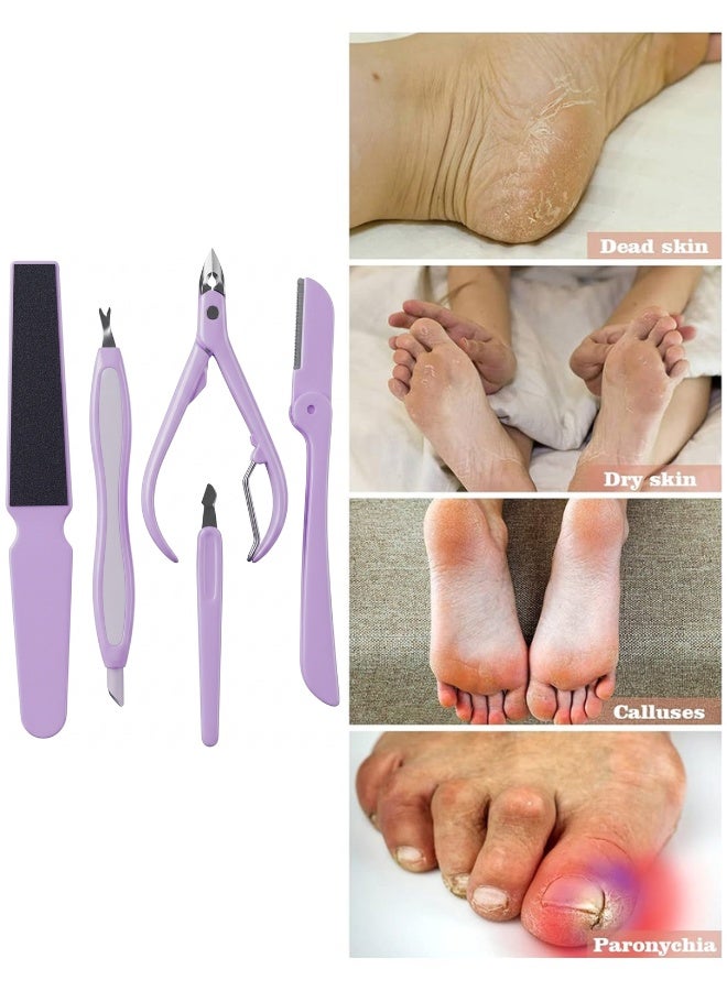 5-in-1 Manicure and Pedicure Set – Wide Nail File, Cuticle Pusher and Cleaner, Cuticle Nipper, Foldable Eyebrow Razor, Nail Cleaning Tool – Personal Care Kit for Nails, Feet, Skin, Dead Skin Removal, Hand and Foot Care, Home and Travel Use, Ergonomic Rust-Resistant Tools - Image 2