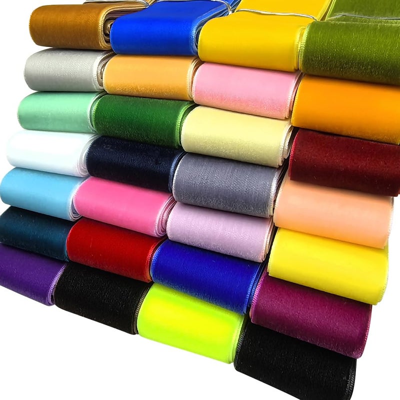 Chenkou Craft 30 Yards 1 12 40mm Velvet Ribbon Total 30 Colors Assorted Lots Bulk Multicolored 1 1240mm