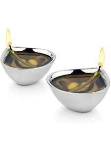 FINALITY finality Unbreakable Stainless Steel Double Wall Diyas for HomeDecorationPuja Set of 2 Silver  - Image 1